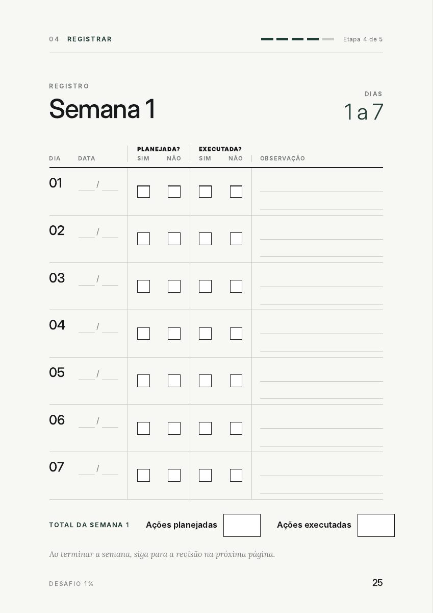 Página 25 — Registro semanal